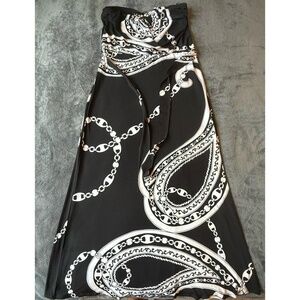 White House Black Market Maxi Dress Womens Size M Black White Strapless Chain Pr